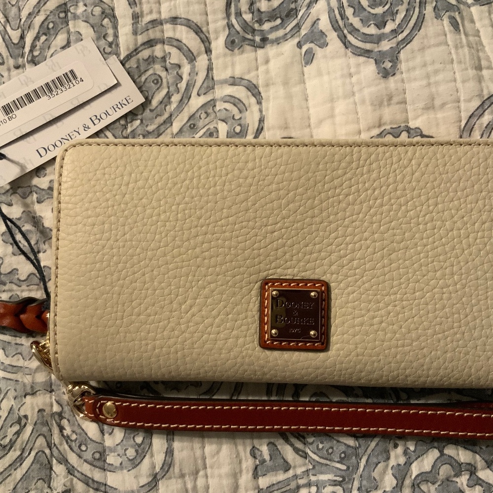 Dooney & Bourke Pebble Grain Zip Around Phone Wristlet in Bone (ZR0310BO)